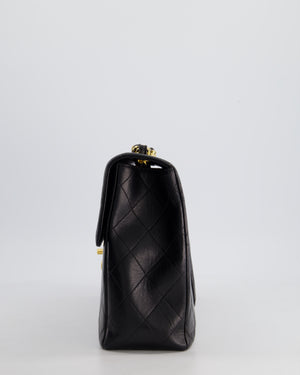 Chanel Black Vintage Maxi Mademoiselle Single Flap Bag in Lambskin with 24K Gold Hardware