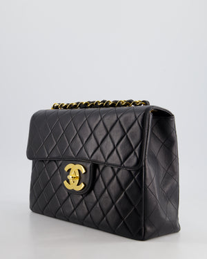 Chanel Black Vintage Maxi Mademoiselle Single Flap Bag in Lambskin with 24K Gold Hardware