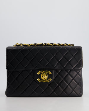 Chanel Black Vintage Maxi Mademoiselle Single Flap Bag in Lambskin with 24K Gold Hardware