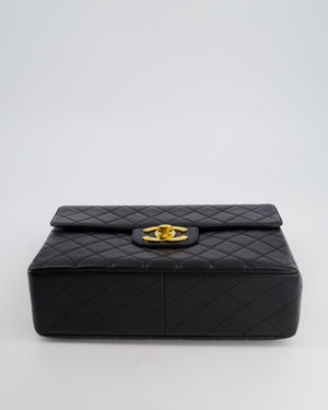 Chanel Black Vintage Maxi Mademoiselle Single Flap Bag in Lambskin with 24K Gold Hardware