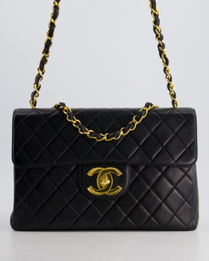 Chanel Black Vintage Maxi Mademoiselle Single Flap Bag in Lambskin with 24K Gold Hardware