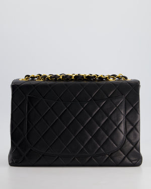 Chanel Black Vintage Maxi Mademoiselle Single Flap Bag in Lambskin with 24K Gold Hardware