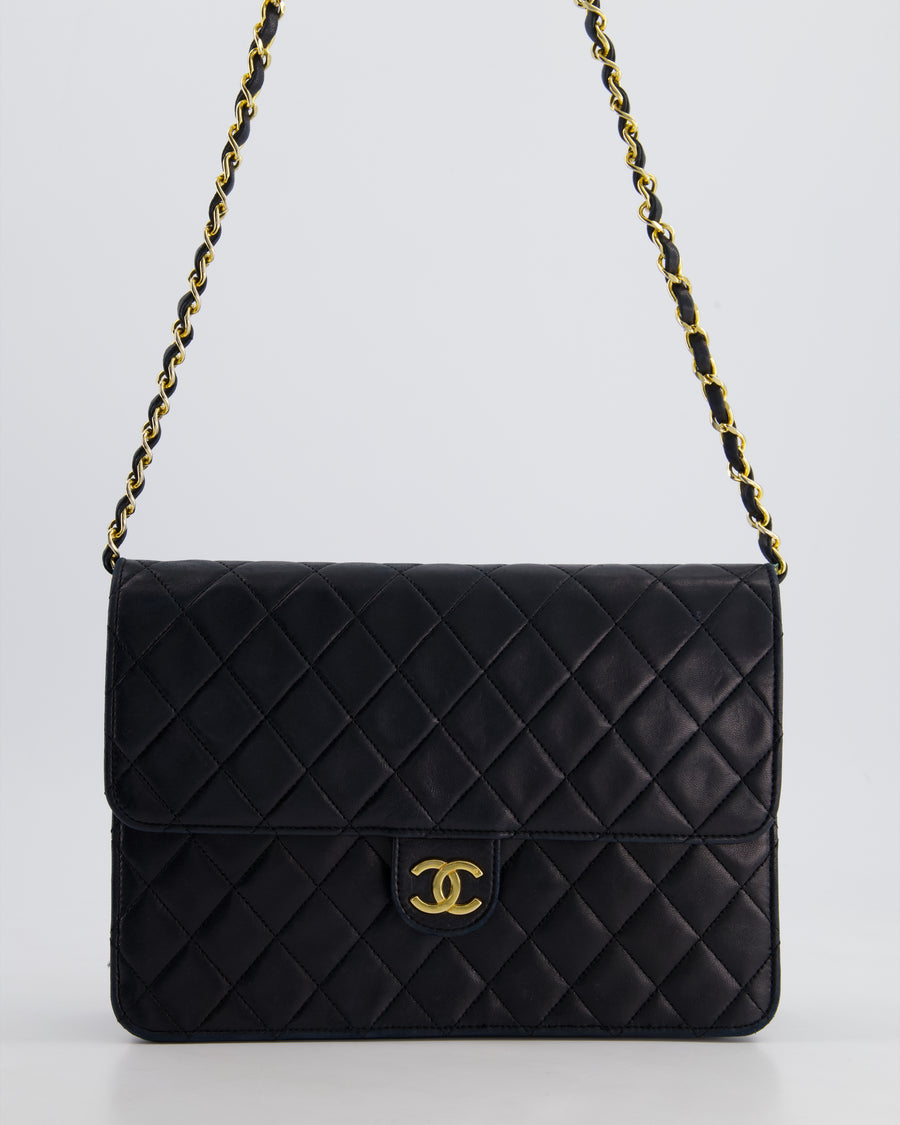 Chanel Black Vintage Medium Single Flap Bag with 24k Gold Hardware