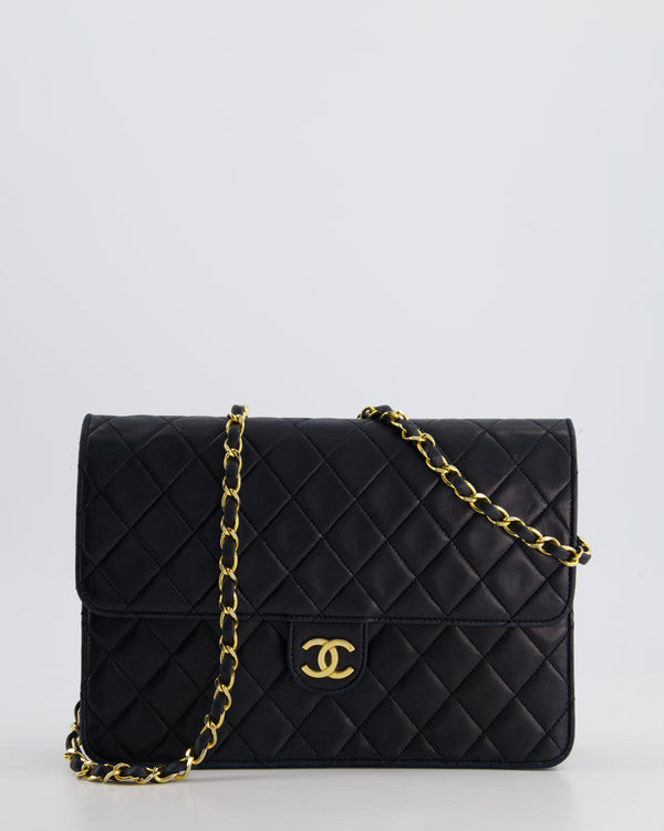 Chanel Black Vintage Medium Single Flap Bag with 24k Gold Hardware