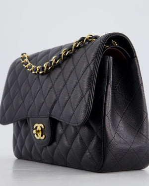 Chanel Black Jumbo Classic Double Flap Bag in Caviar Leather with Gold Hardware