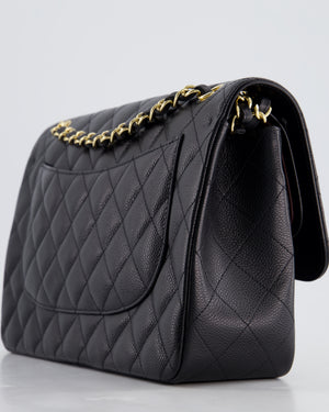 Chanel Black Jumbo Classic Double Flap Bag in Caviar Leather with Gold Hardware