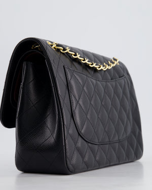 Chanel Black Jumbo Classic Double Flap Bag in Caviar Leather with Gold Hardware