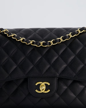 Chanel Black Jumbo Classic Double Flap Bag in Caviar Leather with Gold Hardware