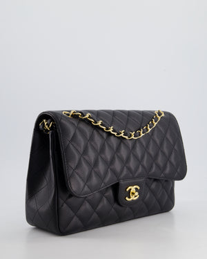 Chanel Black Jumbo Classic Double Flap Bag in Caviar Leather with Gold Hardware