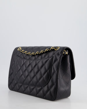 Chanel Black Jumbo Classic Double Flap Bag in Caviar Leather with Gold Hardware