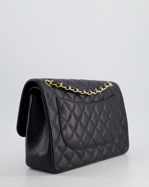 Chanel Black Jumbo Classic Double Flap Bag in Caviar Leather with Gold Hardware