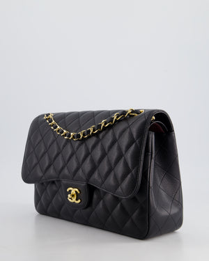 Chanel Black Jumbo Classic Double Flap Bag in Caviar Leather with Gold Hardware