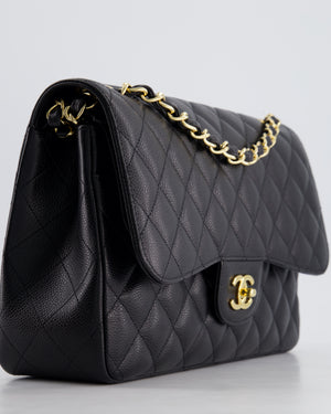 Chanel Black Jumbo Classic Double Flap Bag in Caviar Leather with Gold Hardware