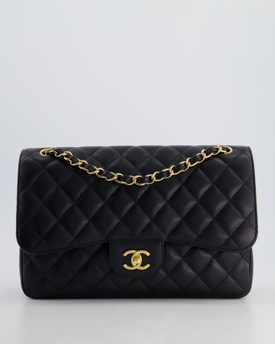 Chanel Black Jumbo Classic Double Flap Bag in Caviar Leather with Gold Hardware