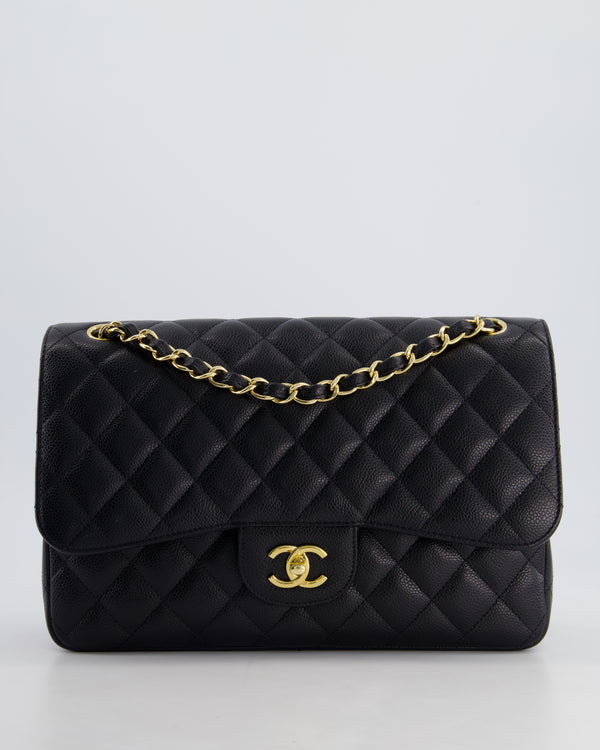 Chanel Black Jumbo Classic Double Flap Bag in Caviar Leather with Gold Hardware