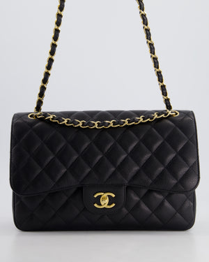 Chanel Black Jumbo Classic Double Flap Bag in Caviar Leather with Gold Hardware