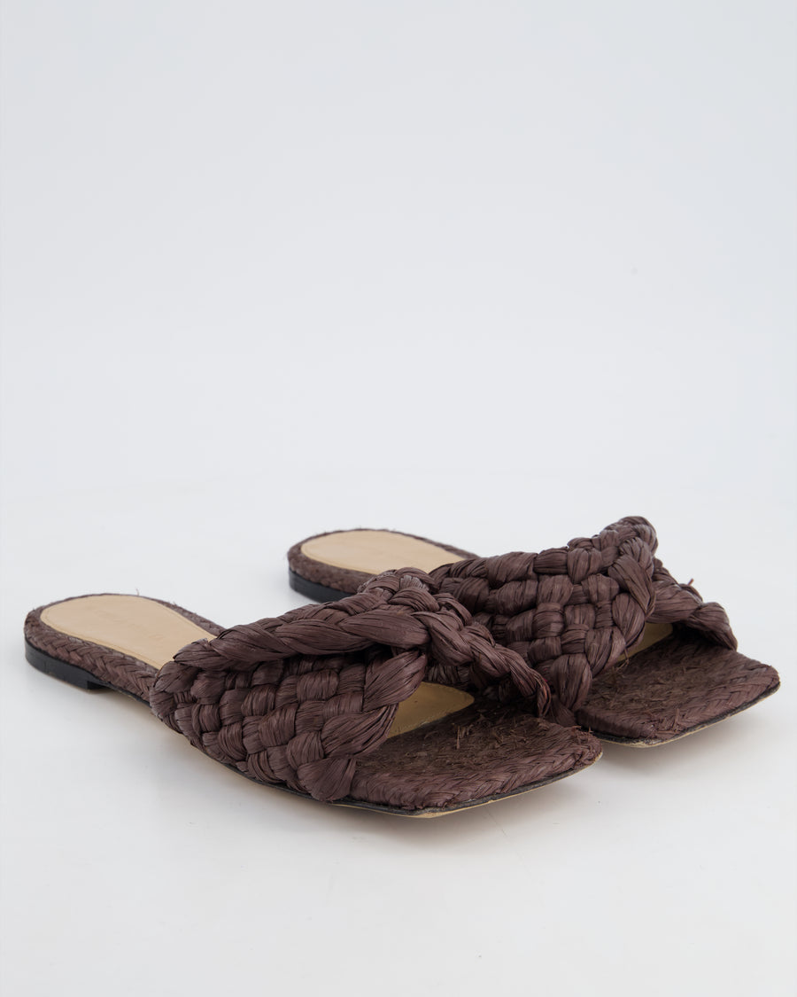 Bottega Veneta Brown Raffia Lido Slides Size EU 37.5