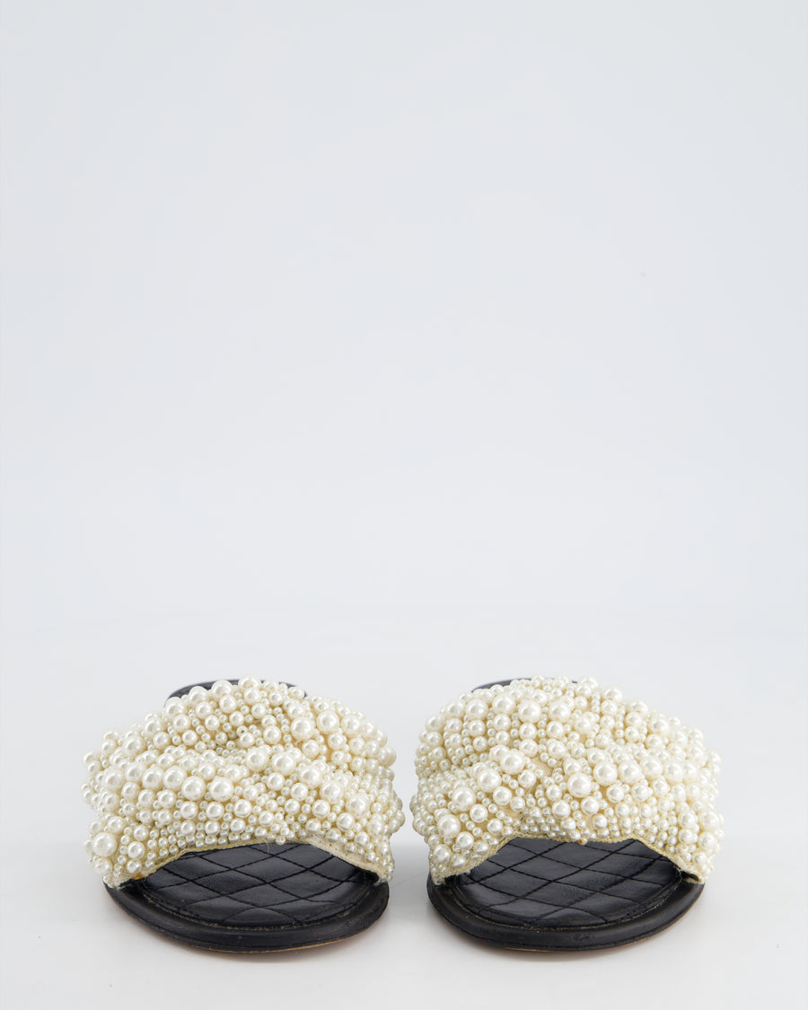 *HOT* Chanel Black Sliders with Pearl Beaded Detail Size EU 38C