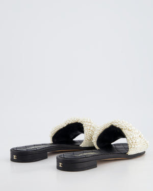 *HOT* Chanel Black Sliders with Pearl Beaded Detail Size EU 38C