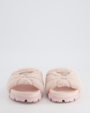 Prada Light Pink Shearling Slides Size EU 37.5