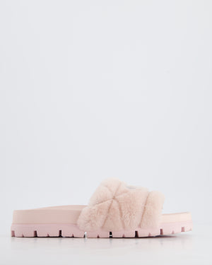 Prada Light Pink Shearling Slides Size EU 37.5