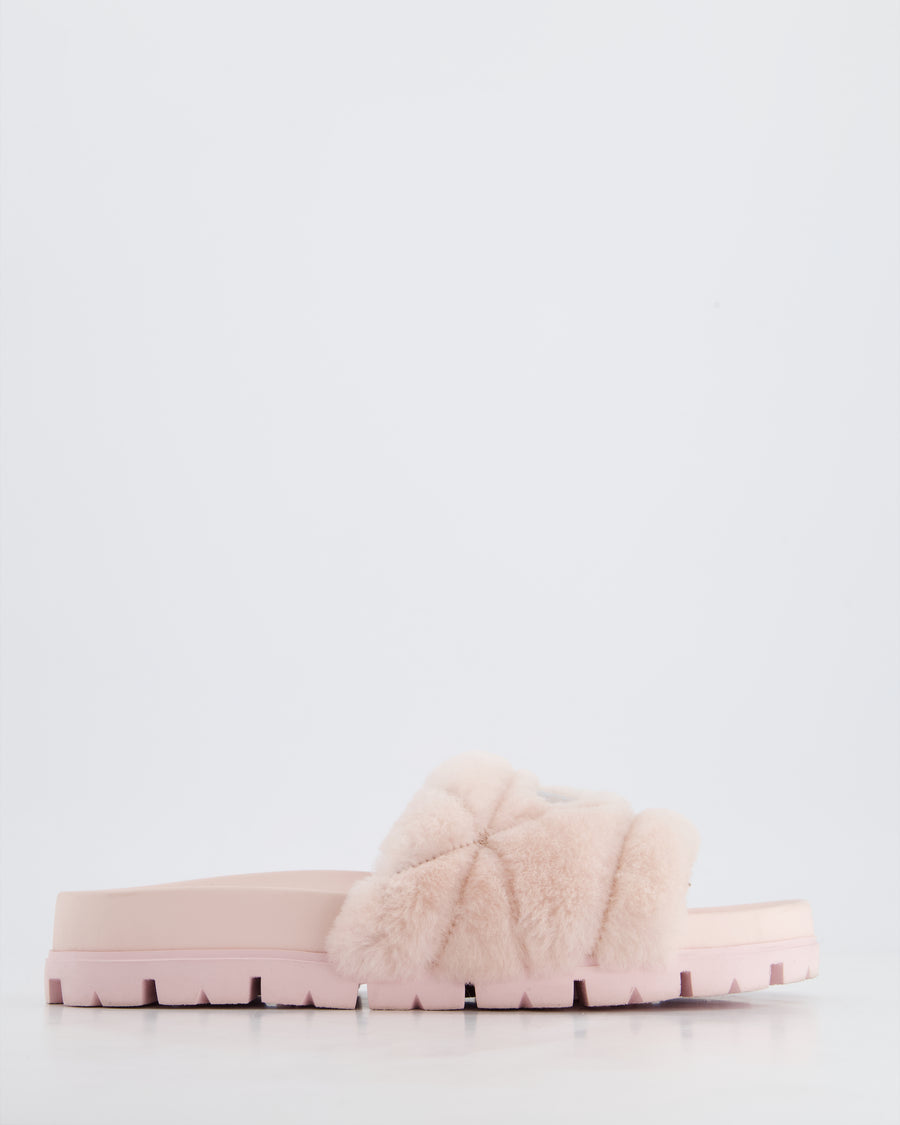 Prada Light Pink Shearling Slides Size EU 37.5