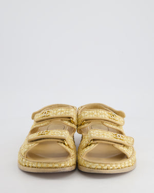 Chanel Beige Raffia Dad Sandals with Pearl CC Logo Detail Size EU 37.5C