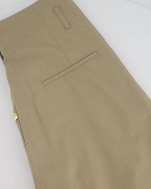 Celine Camel Cotton A Line Midi Skirt with Gold Buttoned Central Fastening Size FR 36 (UK 8)