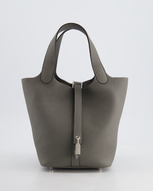 *HOT* Hermès Picotin Bag 18cm in Gris Meyer Clemence Leather with Palladium Hardware