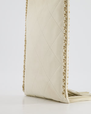 Chanel Cruise 22 Ivory Calfskin Quilted CC Fringe Small Shopping Handbag with Champaign Gold Hardware