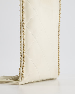 Chanel Cruise 22 Ivory Calfskin Quilted CC Fringe Small Shopping Handbag with Champaign Gold Hardware