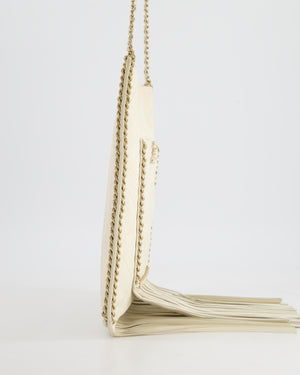 Chanel Cruise 22 Ivory Calfskin Quilted CC Fringe Small Shopping Handbag with Champaign Gold Hardware