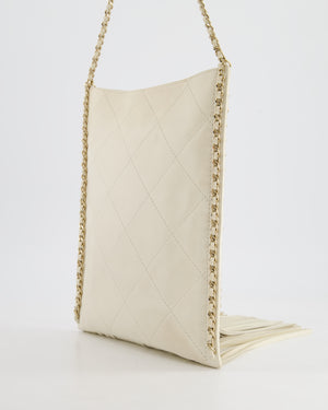 Chanel Cruise 22 Ivory Calfskin Quilted CC Fringe Small Shopping Handbag with Champaign Gold Hardware