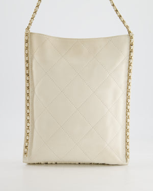 Chanel Cruise 22 Ivory Calfskin Quilted CC Fringe Small Shopping Handbag with Champaign Gold Hardware