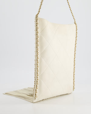 Chanel Cruise 22 Ivory Calfskin Quilted CC Fringe Small Shopping Handbag with Champaign Gold Hardware