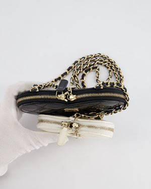 Chanel Black & White 23P Patent Calfskin Resin Quilted CC Double Heart Clutch with Champaign Gold Hardware