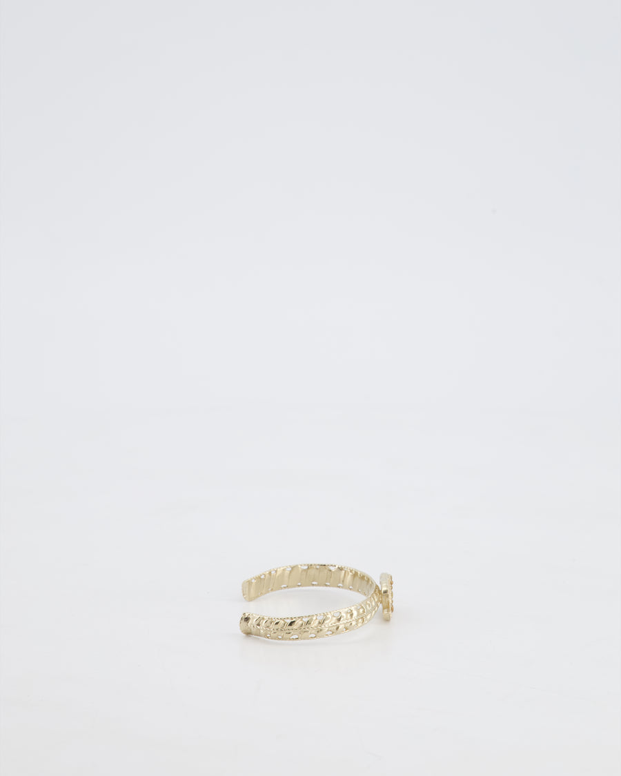 Chanel CC Open Bangle in Champagne Gold Hardware with Crystals Detail