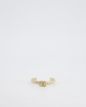 Chanel CC Open Bangle in Champagne Gold Hardware with Crystals Detail