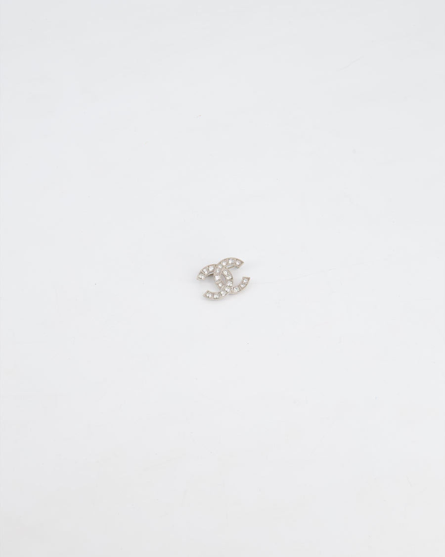 Chanel Small Silver Crystal CC Logo Brooch