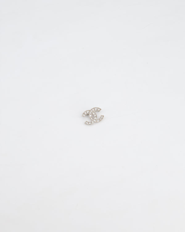 Chanel Small Silver Crystal CC Logo Brooch