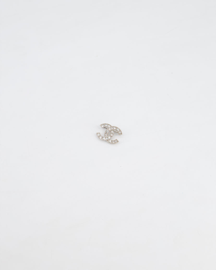 Chanel Small Silver Crystal CC Logo Brooch