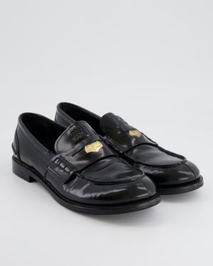 Miu Miu Black Leather Penny Loafers with Logo Detailing Size EU 40&nbsp;