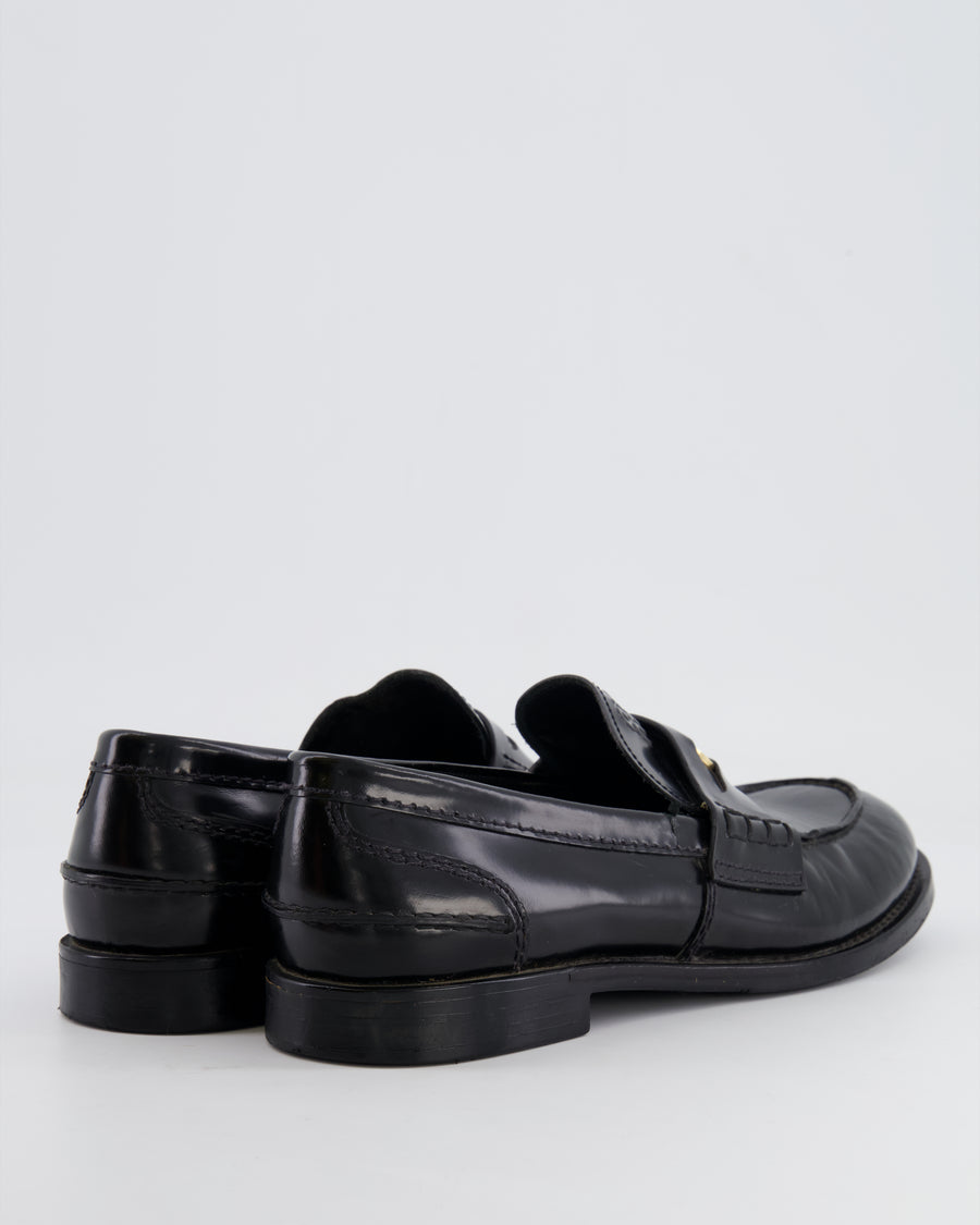 Miu Miu Black Leather Penny Loafers with Logo Detailing Size EU 40&nbsp;