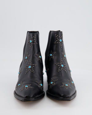 Valentino Black Leather Chelsea Boots with Blue Star Stud Details Size EU 40&nbsp;