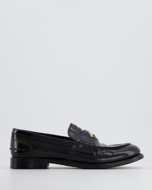 Miu Miu Black Leather Penny Loafers with Logo Detailing Size EU 40&nbsp;