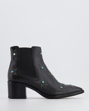 Valentino Black Leather Chelsea Boots with Blue Star Stud Details Size EU 40&nbsp;