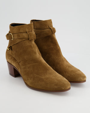 Saint Laurent Camel Suede Ankle Boots with Buckle Detail Size EU 39.5