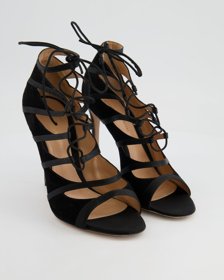 Gianvito Rossi Black Suede Lace-Up Sandal Heels Size EU 40