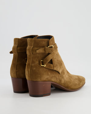 Saint Laurent Camel Suede Ankle Boots with Buckle Detail Size EU 39.5