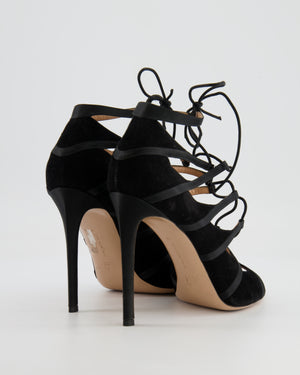 Gianvito Rossi Black Suede Lace-Up Sandal Heels Size EU 40